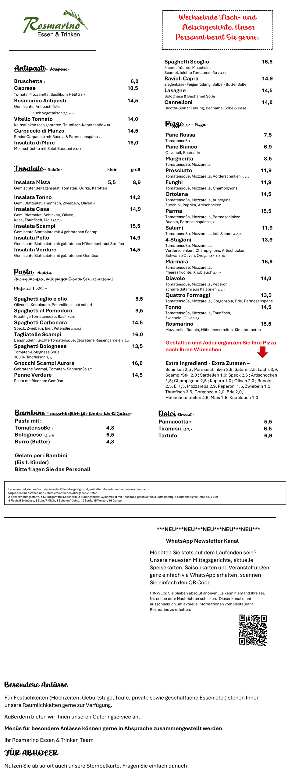 Speisekarte von Rosmarino Rosenheim